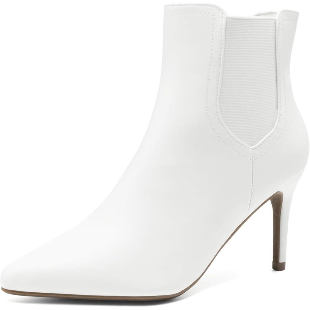 imageDREAM PAIRS Womens Pointed Toe Stiletto High Heel Ankle BootiesKizzy1 WhitePu