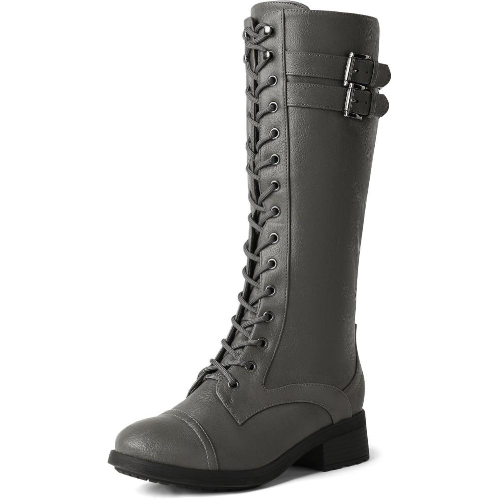 imageDREAM PAIRS Womens Pu Knee High Riding Combat BootsGeorgiagrey