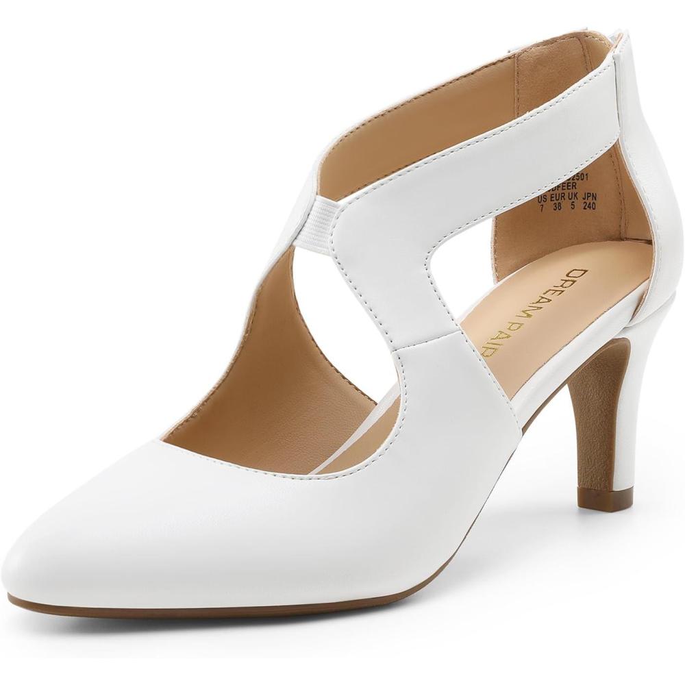 imageDREAM PAIRS Womens Pumps Closed Pointed Toe Kitten Heels Elegant Party Wedding Dress Shoes for WomenWhite