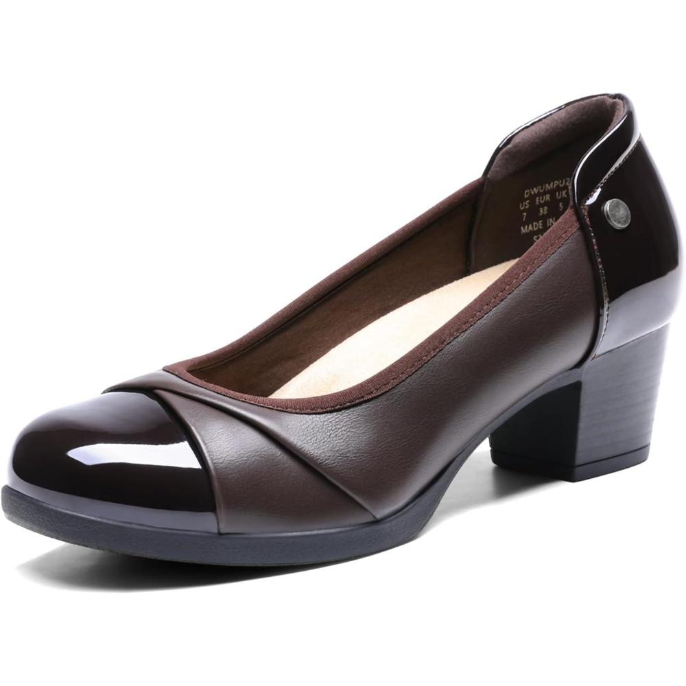imageDREAM PAIRS Womens Pumps Low Chunky Block Closed Toe Shoes Work Comfortable Heels Round Toe DressBrown