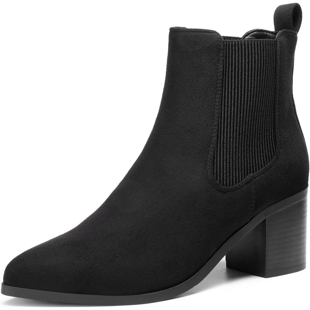 imageDREAM PAIRS Womens Retro Elastic Chelsea Ankle Boots Fashion Low Chunky Block Heel Pointed Toe Fall Heeled Booties ShoesBlacksuede