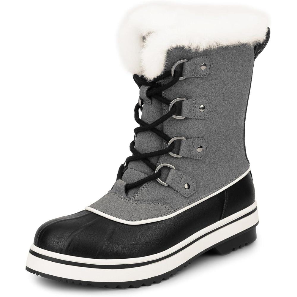 imageDREAM PAIRS Womens Snow Winter Boots Mid Calf Waterproof Warm Faux Fur Lined Lace Up Antislip Outdoor Duck BootsDark Grey