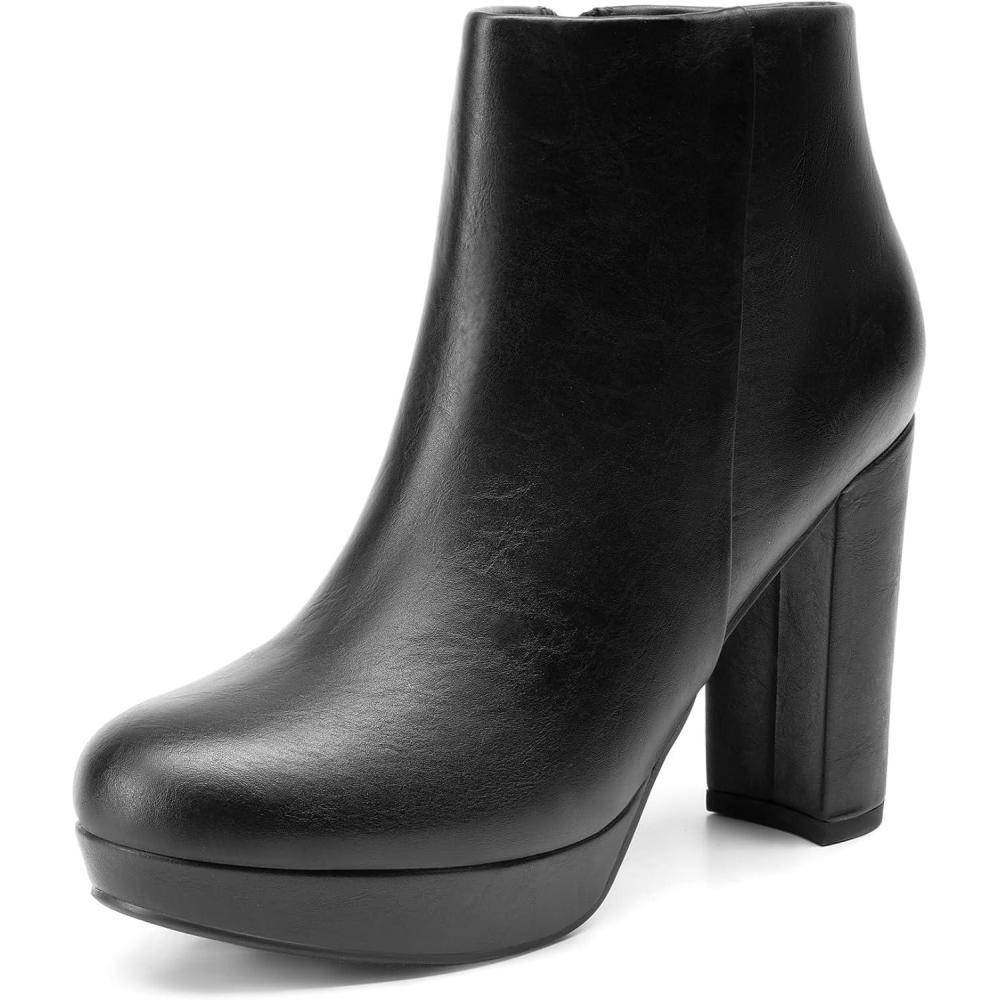 imageDREAM PAIRS Womens Stomp High Heel Ankle BootsBlackPu