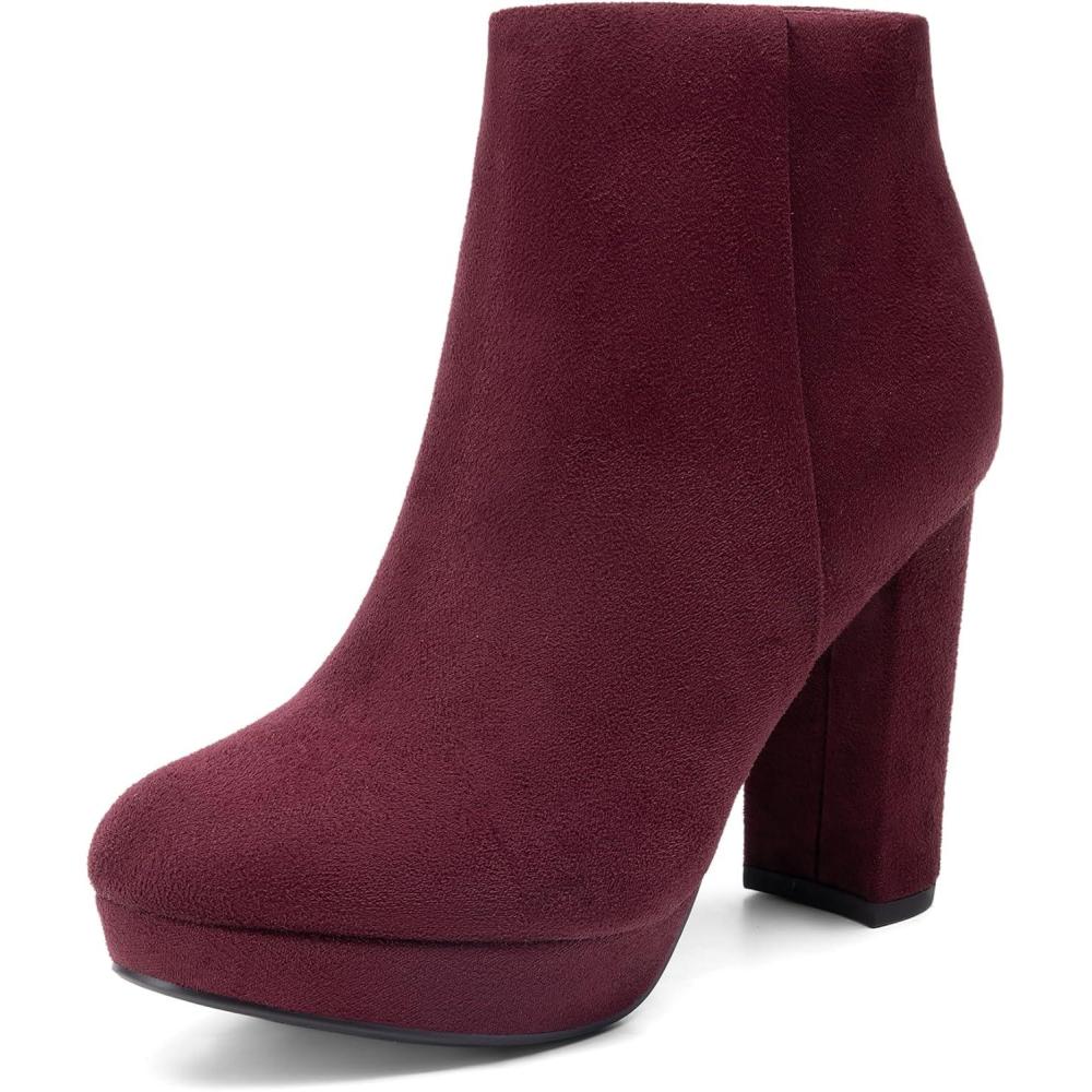 imageDREAM PAIRS Womens Stomp High Heel Ankle BootsBurgundy
