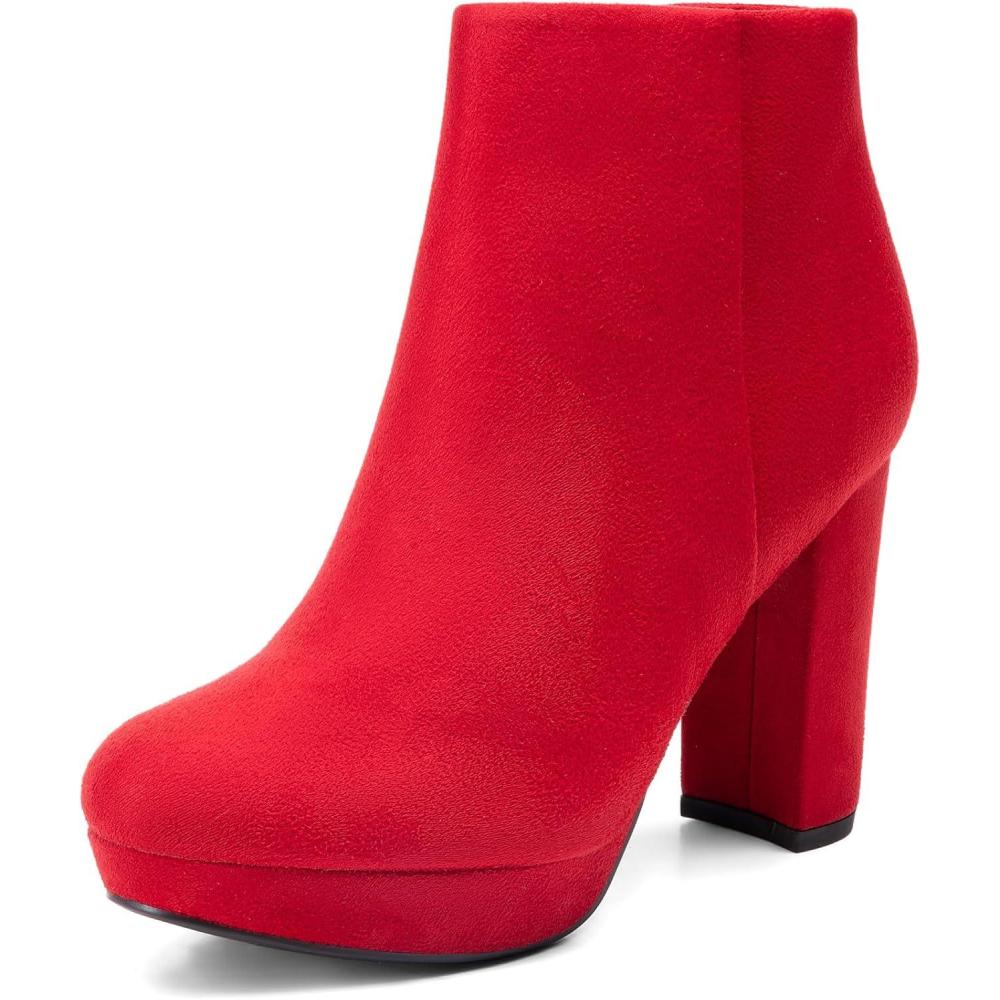 imageDREAM PAIRS Womens Stomp High Heel Ankle BootsRed