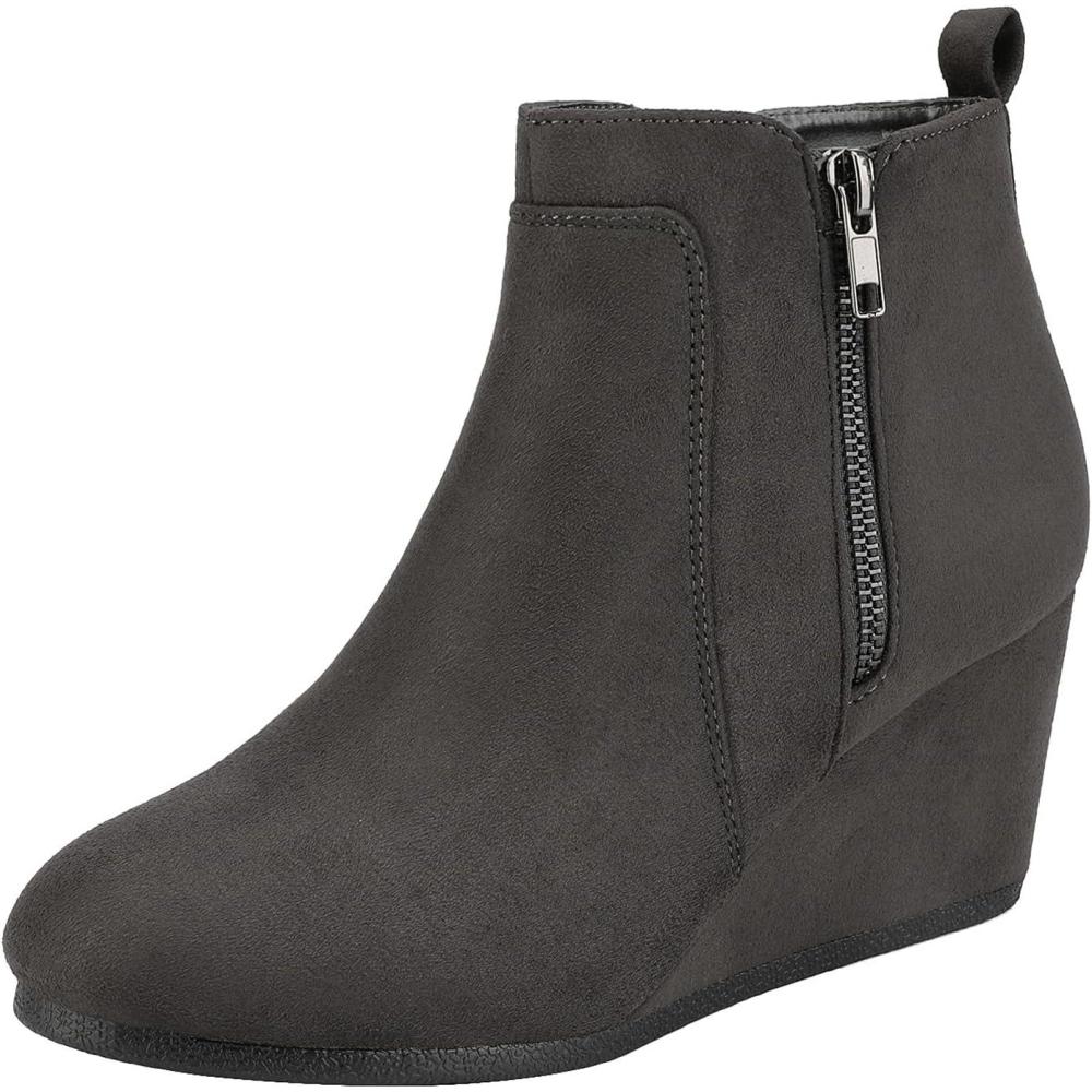 imageDREAM PAIRS Womens Suede Low Wedges Ankle BootsGreySuede