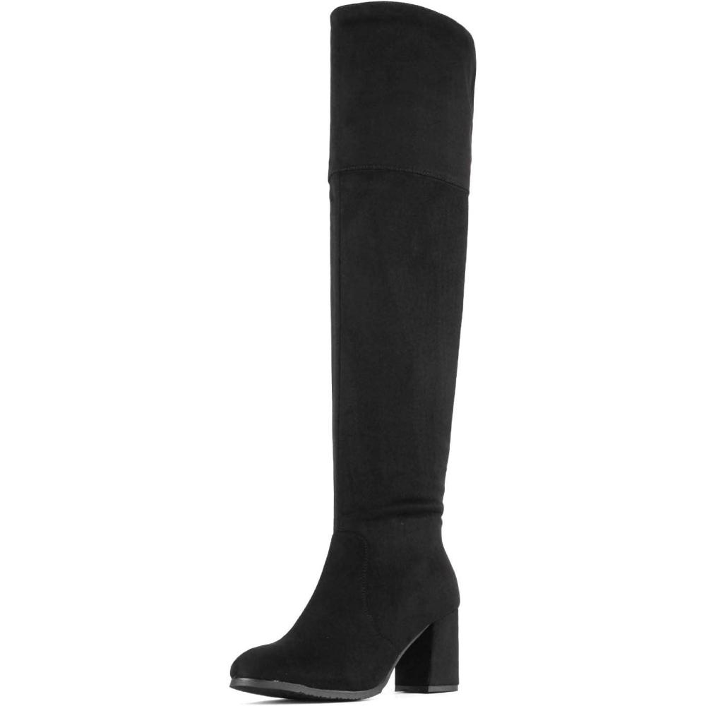 imageDREAM PAIRS Womens Thigh High Block Heel Over The Knee BootsBlack