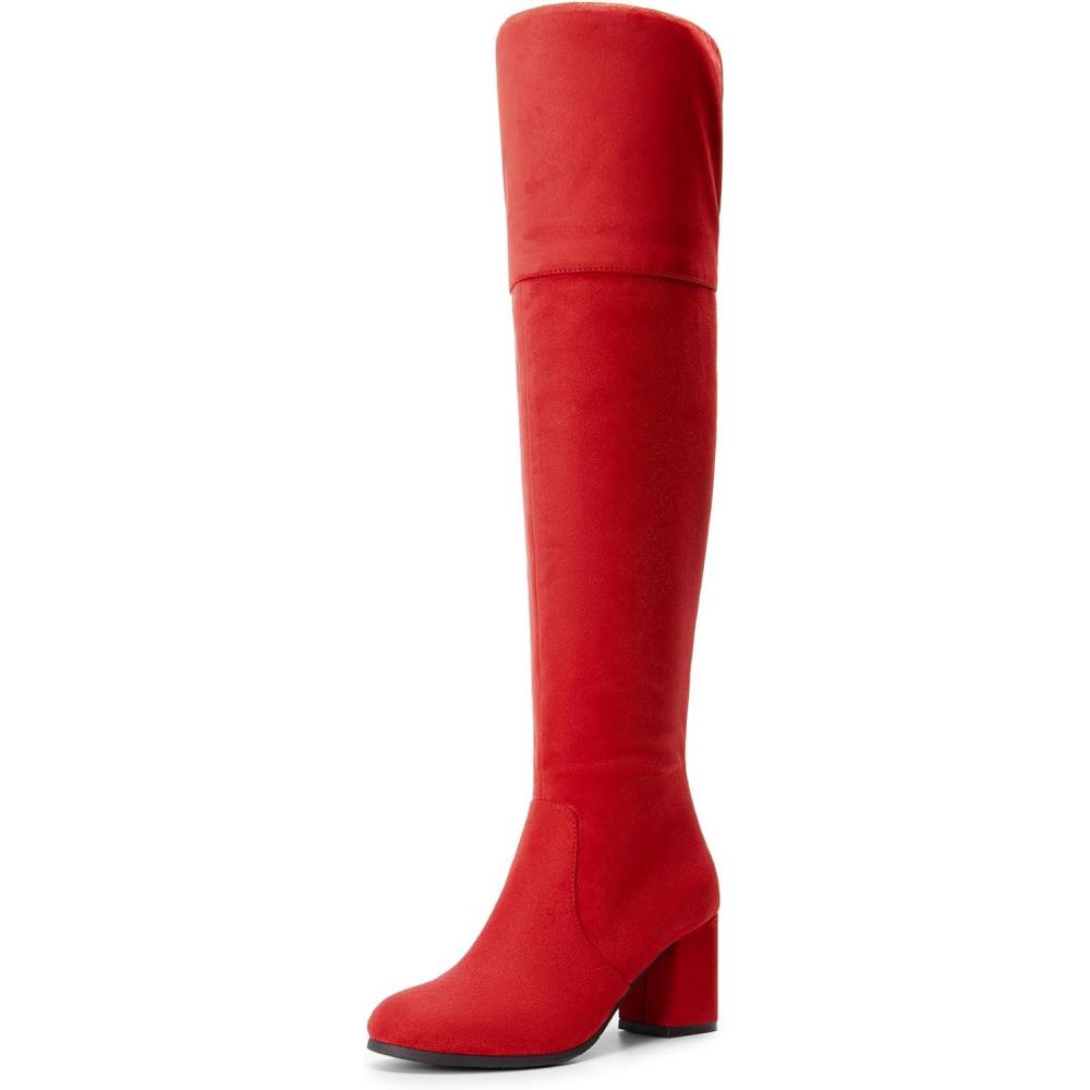 imageDREAM PAIRS Womens Thigh High Block Heel Over The Knee BootsRedsuede