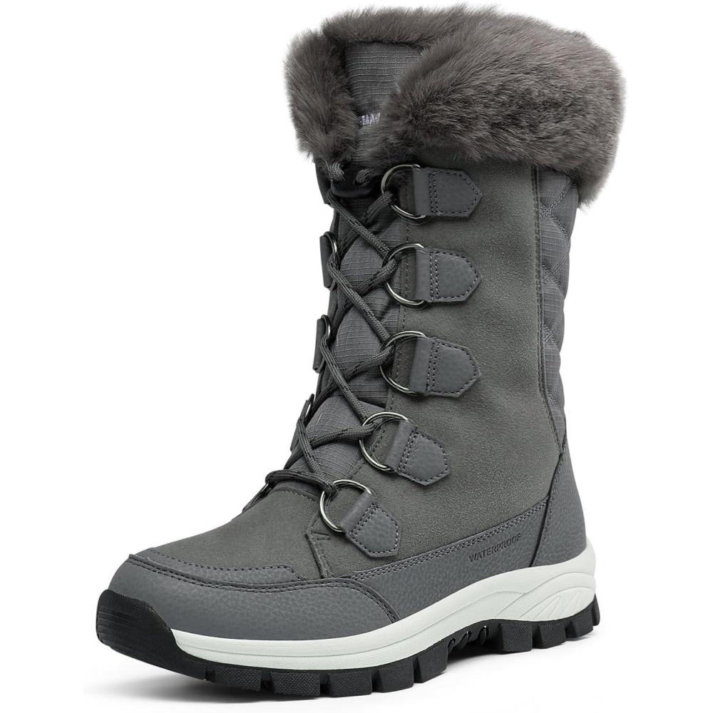 imageDREAM PAIRS Womens Waterproof Winter Snow Boots Warm Comfortable Faux Fur Insulated NonSlip Outdoor LaceUp Florin Mid Calf BootiesDarkGrey