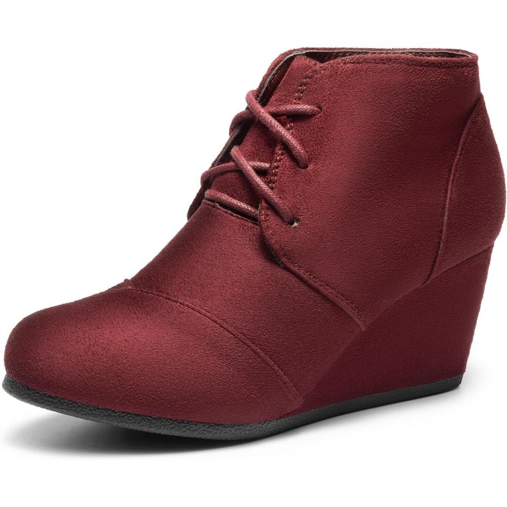 imageDREAM PAIRS Womens Wedge Boots Casual Fashion Lace Up Low Heel Ankle Booties ShoesBurgundy