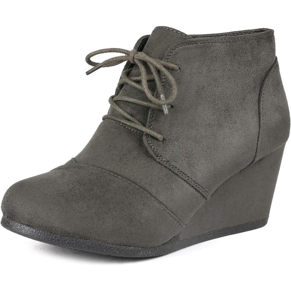 imageDREAM PAIRS Womens Wedge Boots Casual Fashion Lace Up Low Heel Ankle Booties ShoesGrey