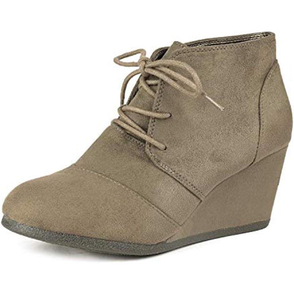 imageDREAM PAIRS Womens Wedge Boots Casual Fashion Lace Up Low Heel Ankle Booties ShoesTaupe