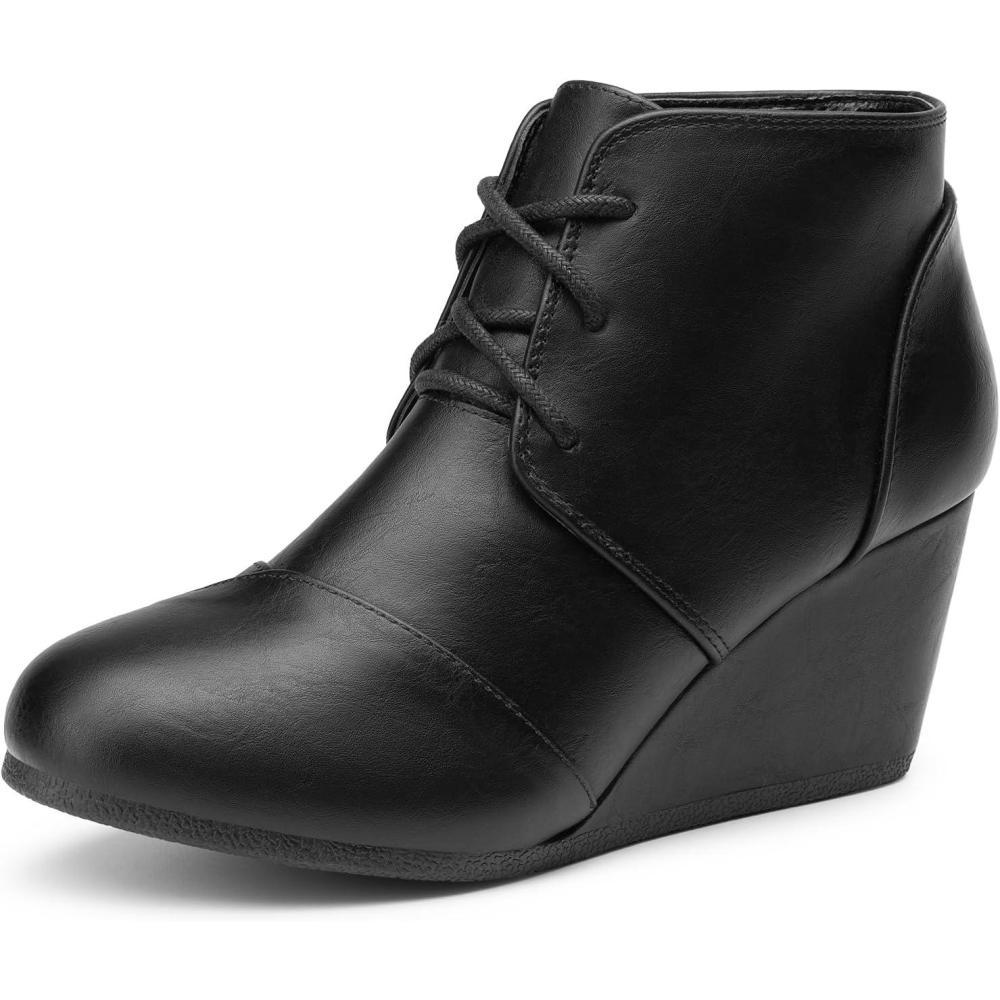 imageDREAM PAIRS Womens Wedge Boots Casual Fashion Lace Up Low Heel Ankle Booties ShoesTomsonblack Pu