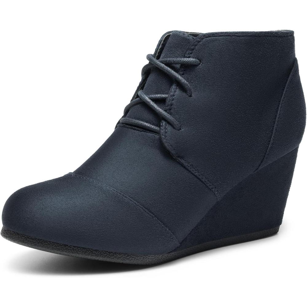 imageDREAM PAIRS Womens Wedge Boots Casual Fashion Lace Up Low Heel Ankle Booties ShoesTomsonnavy