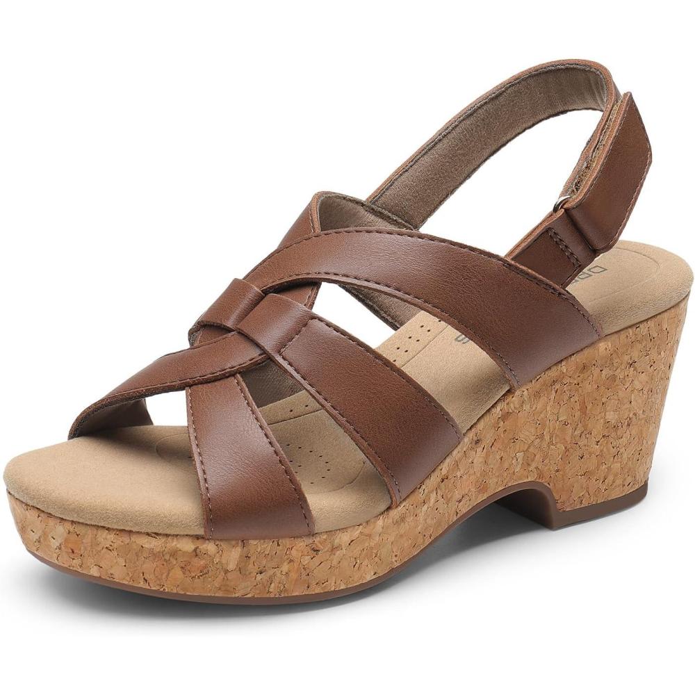 imageDREAM PAIRS Womens Wedge Sandals Comfortable Open Toe Platform Casual Dressy Cork Summer Dress ShoesBrown