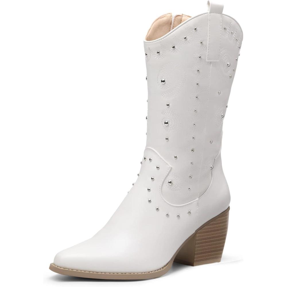 imageDREAM PAIRS Womens Western Cowboy boots Mid Calf Cowgirl boot Pullon