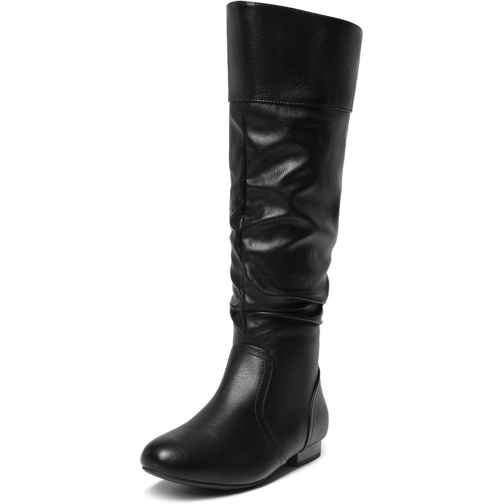 imageDREAM PAIRS Womens Wide Calf Knee High Pull On Fall Weather Winter BootsBlackPu