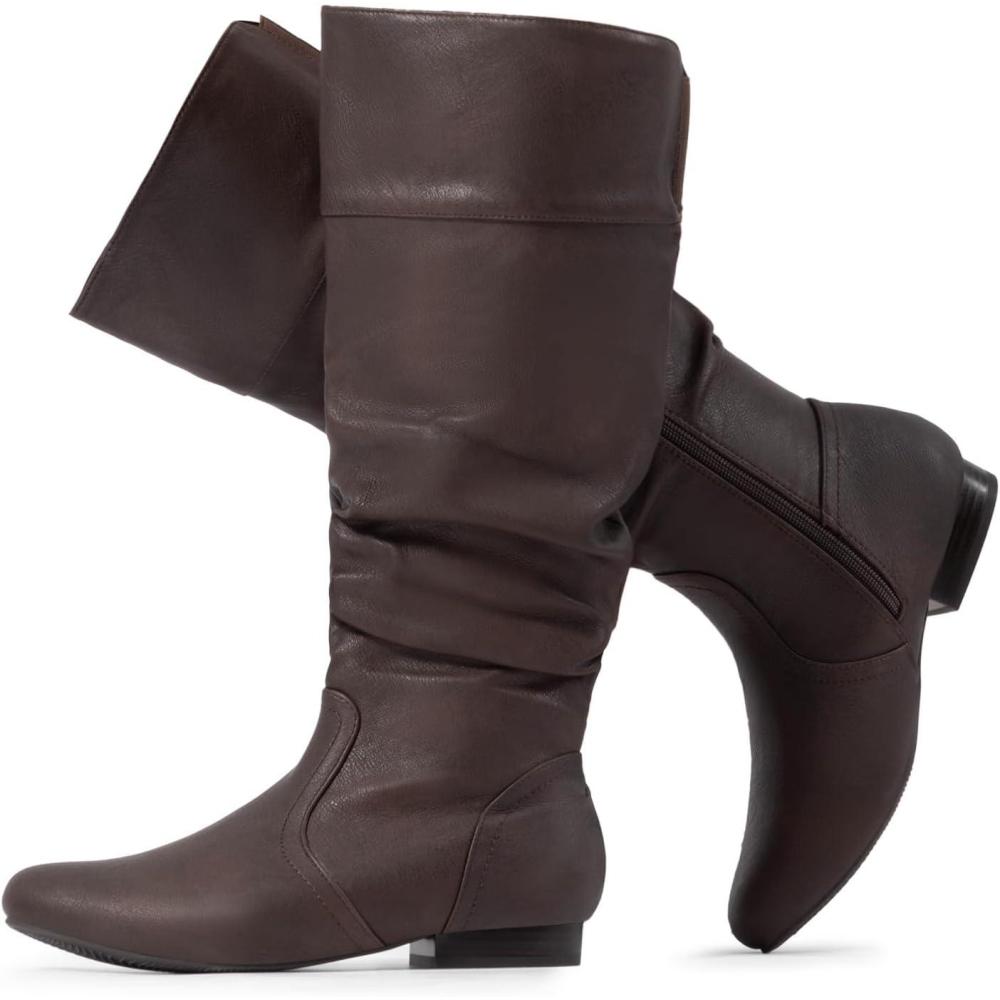 imageDREAM PAIRS Womens Wide Calf Knee High Pull On Fall Weather Winter BootsWideCalfBrown