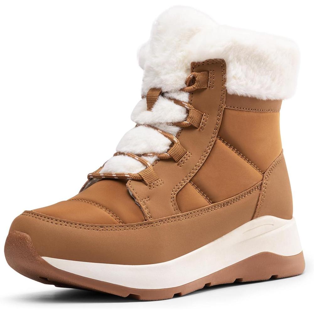 imageDREAM PAIRS Womens Winter Snow Boots Faux Fur Waterproof Ankle Booties Zaylee Ladies Comfortable Short Boots OutdoorChestnut