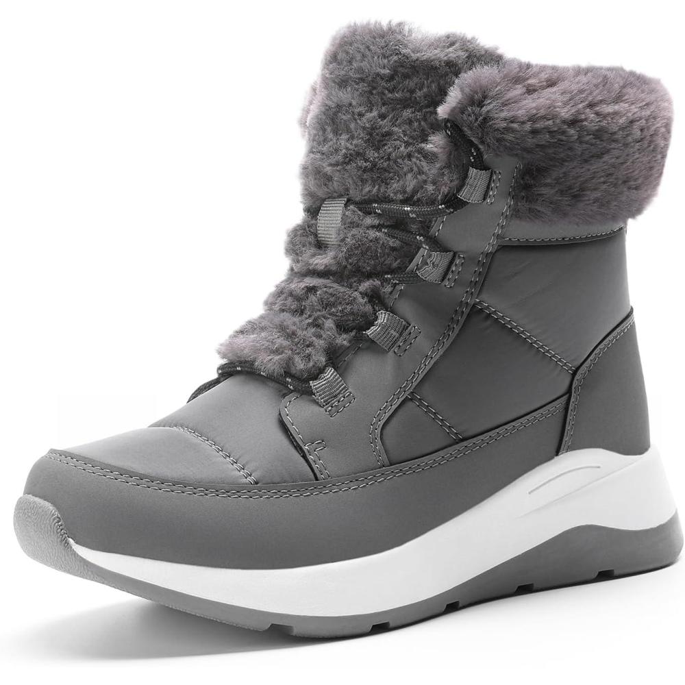 imageDREAM PAIRS Womens Winter Snow Boots Faux Fur Waterproof Ankle Booties Zaylee Ladies Comfortable Short Boots OutdoorDark Grey