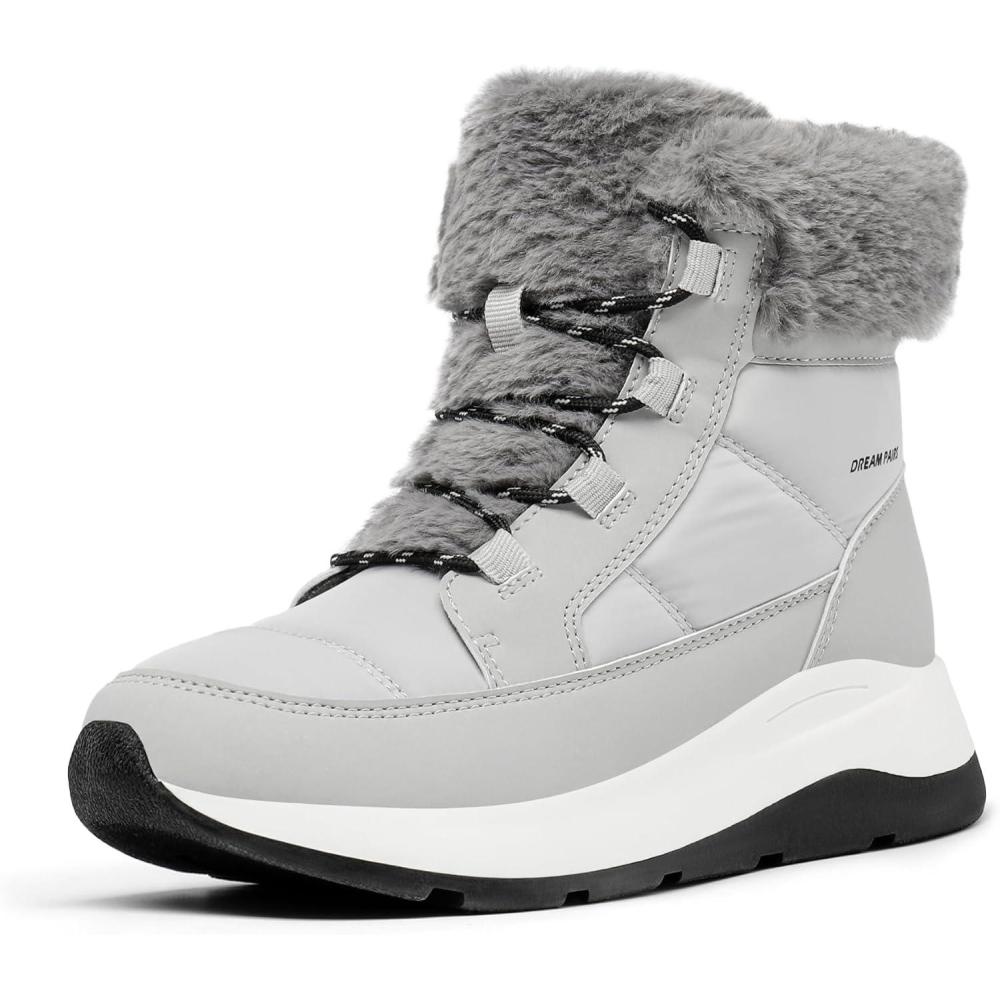 imageDREAM PAIRS Womens Winter Snow Boots Faux Fur Waterproof Ankle Booties Zaylee Ladies Comfortable Short Boots OutdoorGrey