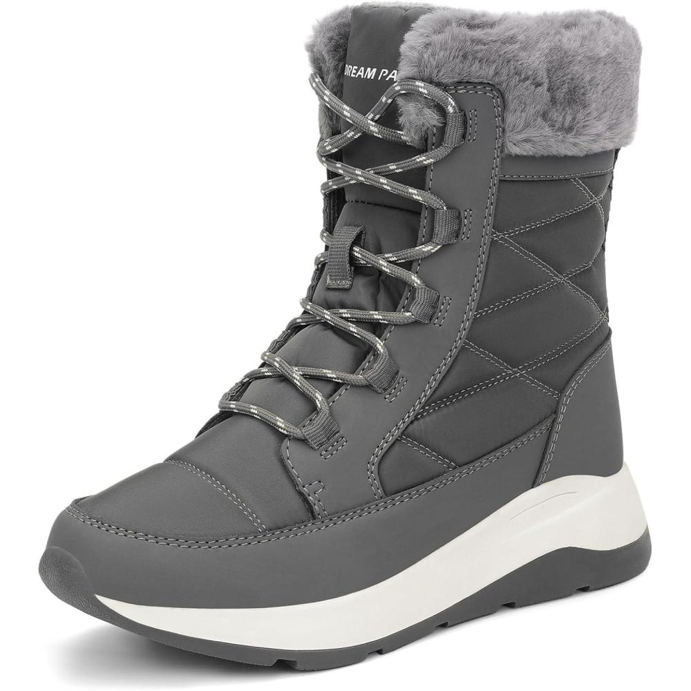 imageDREAM PAIRS Womens Winter Snow Boots Waterproof Lightweight Warm Faux Fur Lined Insulated Outdoor Ladies MidCalf BootiesGrey