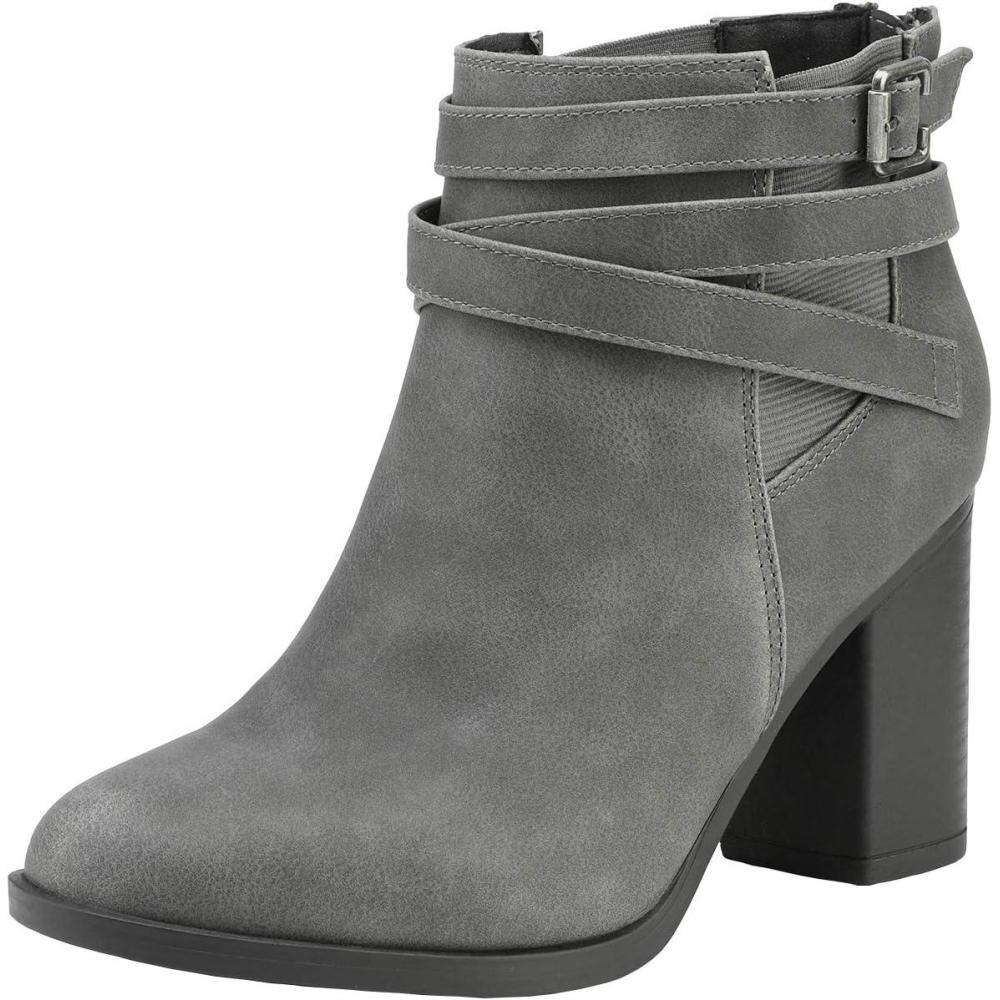 imageTOETOS Womens Chunky High Heel Ankle Boots Close Toe Fall Heeled Booties ShoesGrey