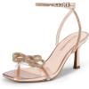 imageDREAM PAIRS Womens Double Bowknots Heels Open Square Toe Ankle Strap Crystal Rhinestone Dress Sandals for Party WeddingChampagnepu