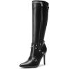 imageDREAM PAIRS Womens Metallic Stiletto Heeled Knee High Boots Sexy Fashion Pointed Toe Dress Boots with Stud and Zipper Tassel