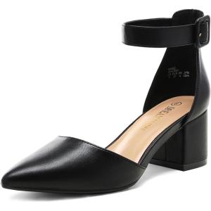 DREAM PAIRS ANNEE Pointed Toe Low Chunky Heels Pump Shoes(Black/Pu)