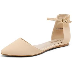 DREAM PAIRS Flapointed Women’s Casual D’Orsay Pointed Plain Ballet Comfort Soft Slip On Flats Shoes(All Nude)