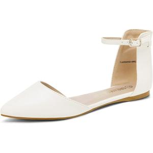 DREAM PAIRS Flapointed Women’s Casual D’Orsay Pointed Plain Ballet Comfort Soft Slip On Flats Shoes(All White)