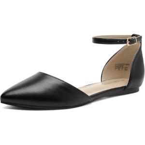 DREAM PAIRS Flapointed Women’s Casual D’Orsay Pointed Plain Ballet Comfort Soft Slip On Flats Shoes(Black/Pu)