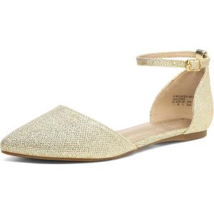 DREAM PAIRS Flapointed Women’s Casual D’Orsay Pointed Plain Ballet Comfort Soft Slip On Flats Shoes(Gold/Glitter)