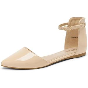 DREAM PAIRS Flapointed Women’s Casual D’Orsay Pointed Plain Ballet Comfort Soft Slip On Flats Shoes(Nude)