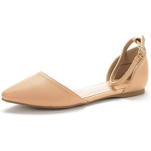 DREAM PAIRS Flapointed Women’s Casual D’Orsay Pointed Plain Ballet Comfort Soft Slip On Flats Shoes(Nude/Pu)