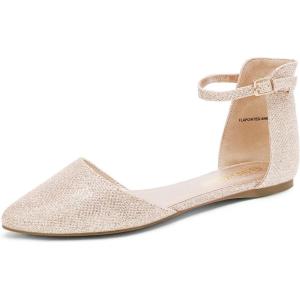 DREAM PAIRS Flapointed Women’s Casual D’Orsay Pointed Plain Ballet Comfort Soft Slip On Flats Shoes(Pink Gold)