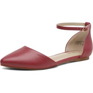 DREAM PAIRS Flapointed Women’s Casual D’Orsay Pointed Plain Ballet Comfort Soft Slip On Flats Shoes(Red/Pu)