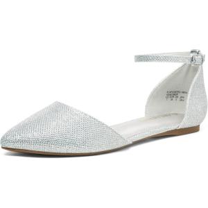 DREAM PAIRS Flapointed Women’s Casual D’Orsay Pointed Plain Ballet Comfort Soft Slip On Flats Shoes(Silver/Glitter)
