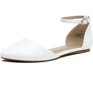 DREAM PAIRS Flapointed Women’s Casual D’Orsay Pointed Plain Ballet Comfort Soft Slip On Flats Shoes(White/Pu)