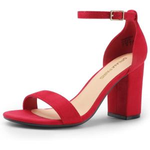 DREAM PAIRS Heels for Women Chunky Block Heel Open Toe Ankle Strap 3.5 Inch Heeled Sandals for Party Date Wedding(Red)