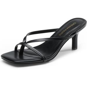 DREAM PAIRS Heels for Women Flip Flops Kitten Low Heels Open Square Toe Thong Heeled Sandals, Fashion Comfort Shoes for Party Casual Slides(Black)