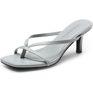 DREAM PAIRS Heels for Women Flip Flops Kitten Low Heels Open Square Toe Thong Heeled Sandals, Fashion Comfort Shoes for Party Casual Slides(Grey)