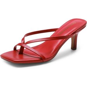 DREAM PAIRS Heels for Women Flip Flops Kitten Low Heels Open Square Toe Thong Heeled Sandals, Fashion Comfort Shoes for Party Casual Slides(Red)