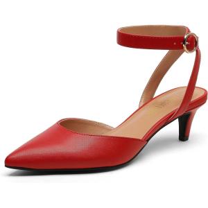 DREAM PAIRS Kitten Heels for Women Low Heel Dress Shoes Wedding Dress Closed Toe Pump Shoes Luna(Fire/Red)