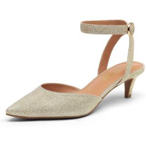 DREAM PAIRS Kitten Heels for Women Low Heel Dress Shoes Wedding Dress Closed Toe Pump Shoes Luna(Gold/Glitter)