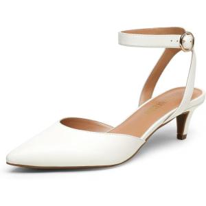 DREAM PAIRS Kitten Heels for Women Low Heel Dress Shoes Wedding Dress Closed Toe Pump Shoes Luna(White/Pu)