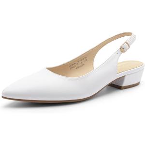 DREAM PAIRS Kitten Slingback Low Block Heels for Women Pointed Closed Toe Business Dress Shoes Wedding Party Comfortable Pumps Shoes(White)