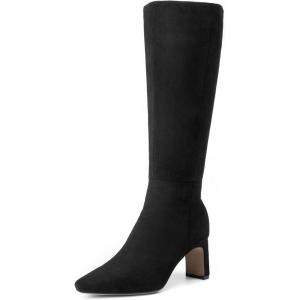 DREAM PAIRS Knee High Boots Women Chunky Block Heel Square Toe Side Zipper Tall Boots for Women(Black-suede)