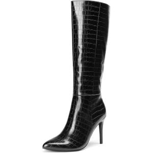DREAM PAIRS Knee High Boots for Women, Sexy Pointed Toe Stiletto High Heel Boots, Fashion & Classic Dress Shoes(Black-stone)